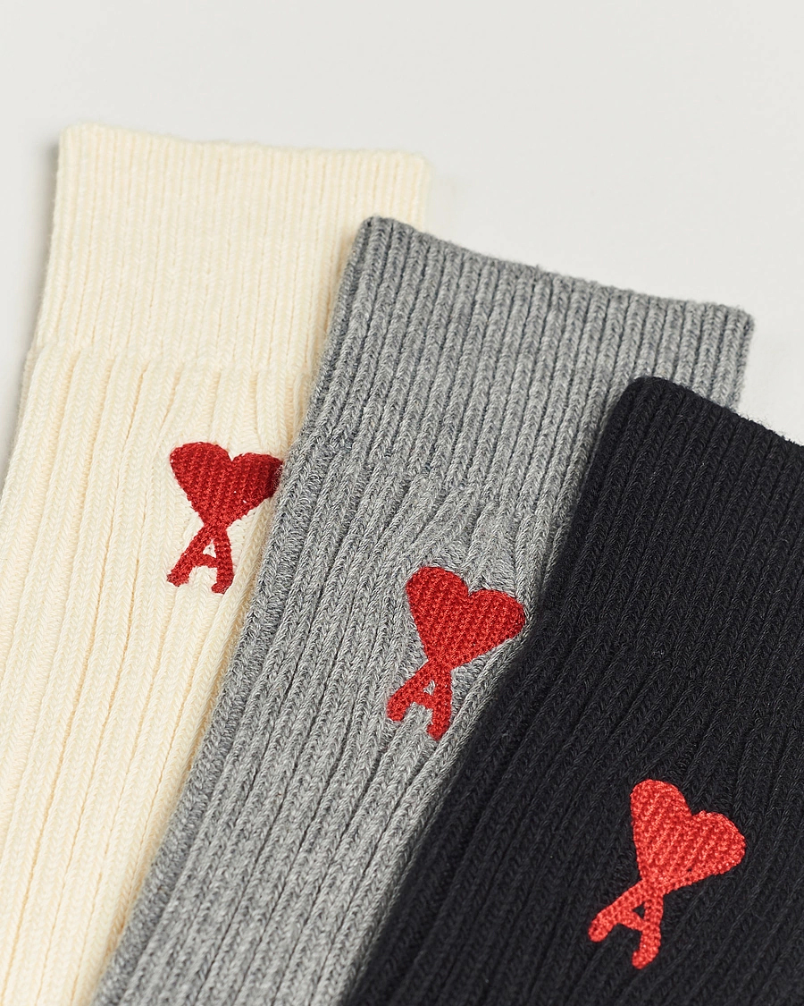 Mies |  | AMI | 3-Pack Heart Logo Socks White/Grey/Black