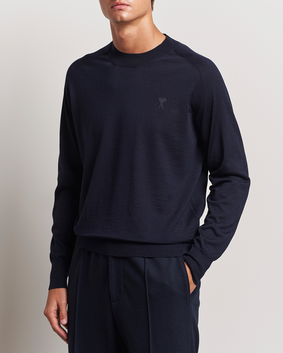 Mies |  | AMI | Tonal Heart Logo Wool Crew Neck Navy