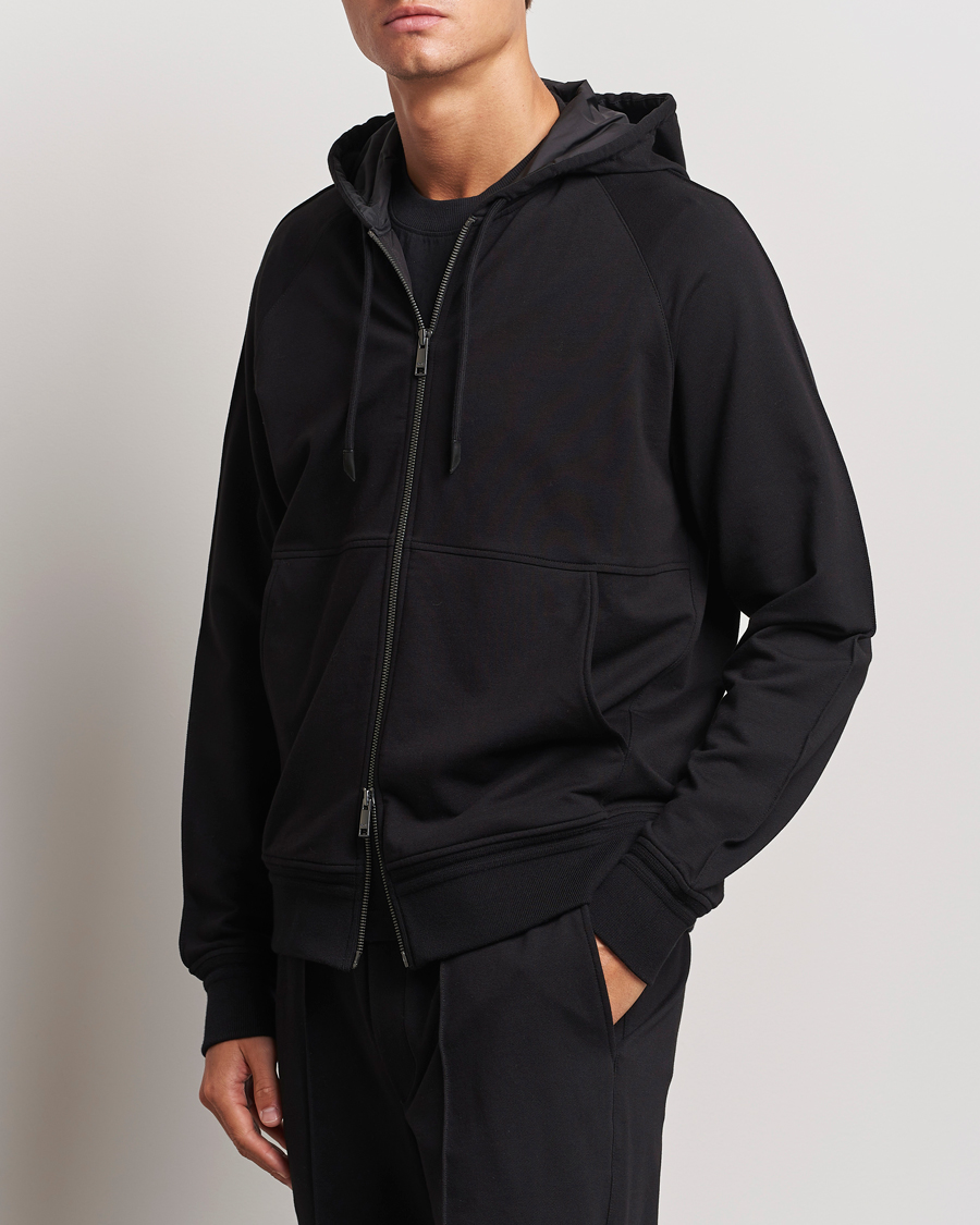 Mies |  | Zegna | Cotton Stretch Zip Hoodie Black