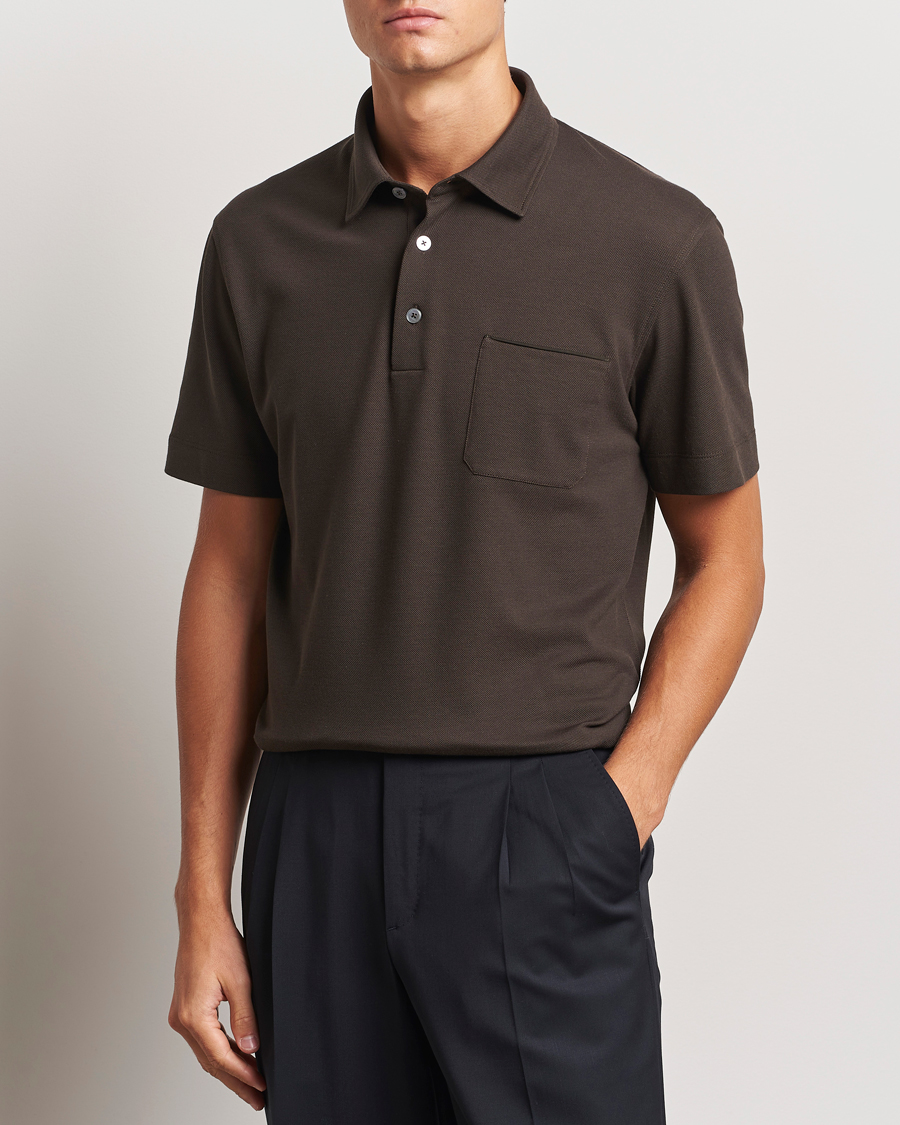 Mies |  | Zegna | Short Sleeve Pocket Polo Dark Brown