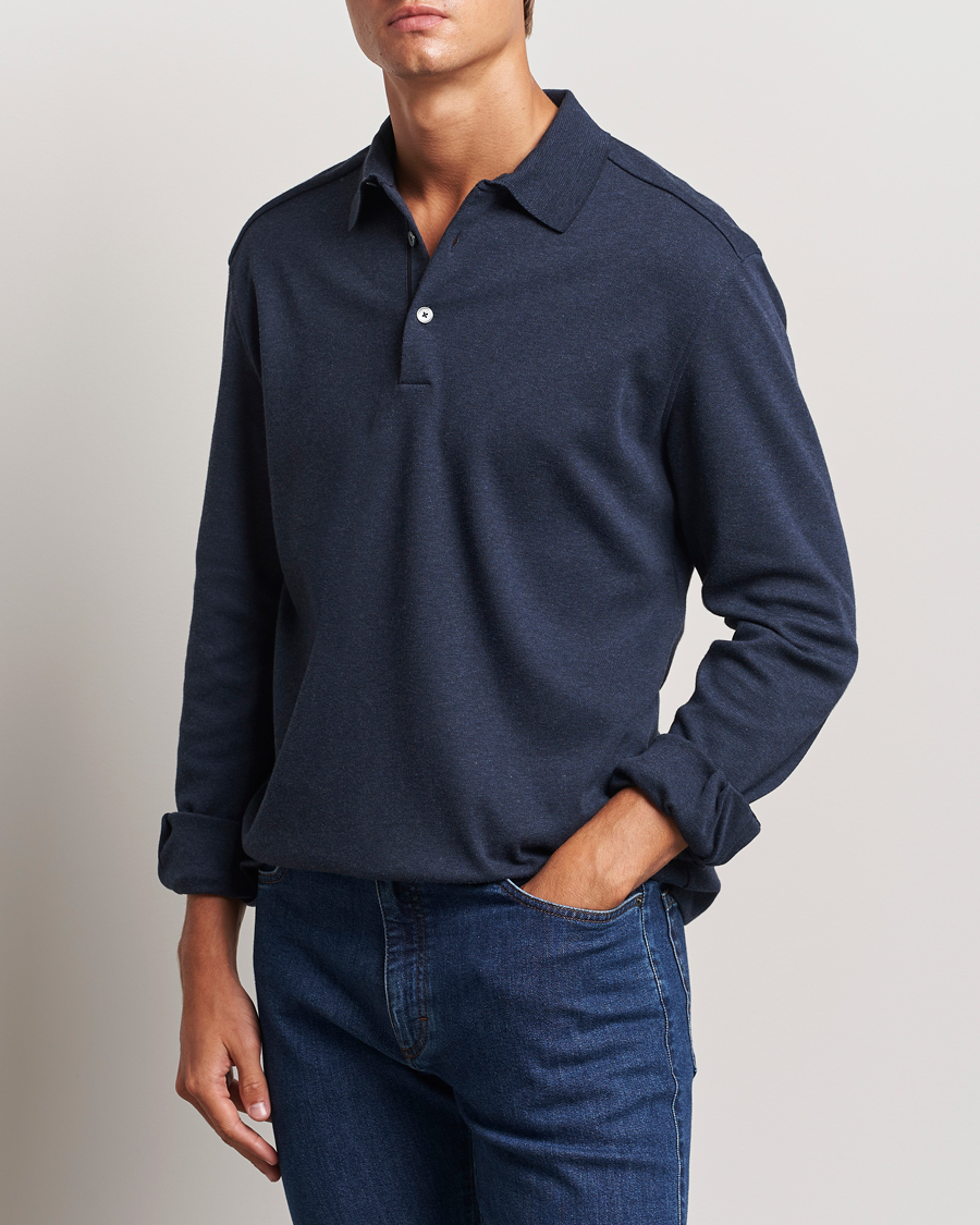 Mies |  | Zegna | Soft Cotton Long Sleeve Polo Navy