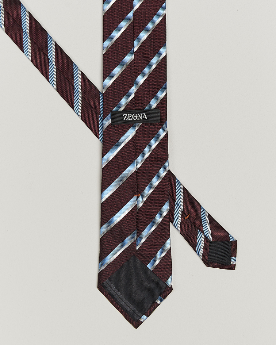 Mies |  | Zegna | Regimental Stripe Silk Tie Burgundy