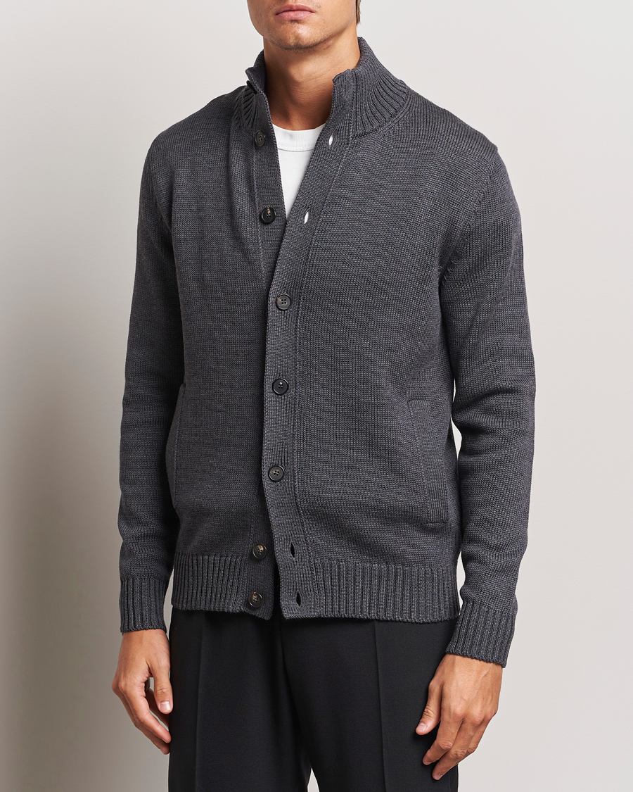 Mies |  | Zanone | Virgin Merino Wool Chioto Cardigan Grey Melange