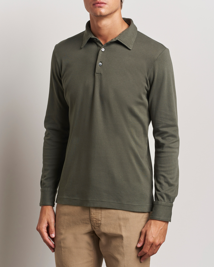 Mies |  | Zanone | Heavy Jersey Long Sleeve Polo Olive