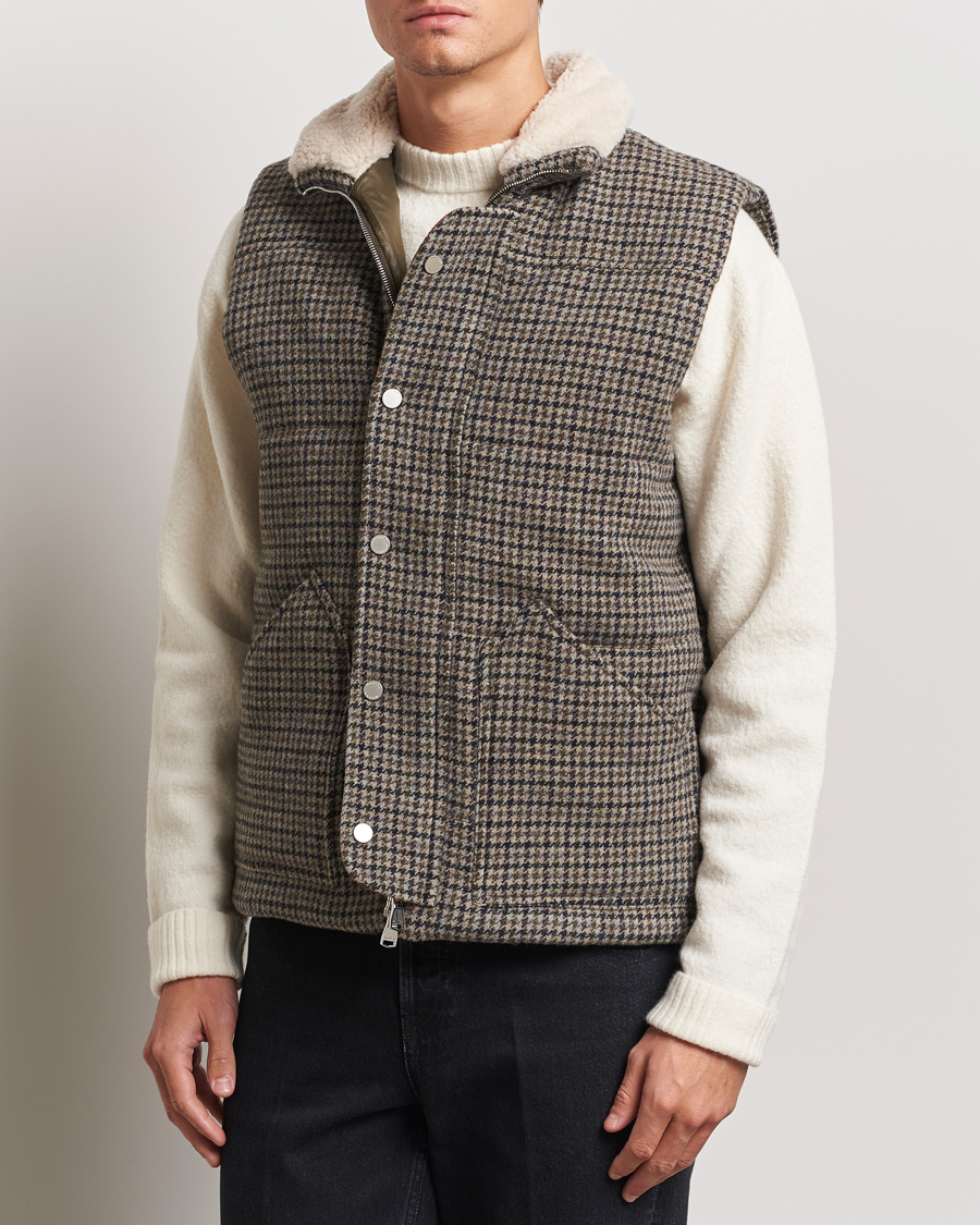 Mies |  | Valstar | Shearling Collar Down Vest Grey Houndstooth