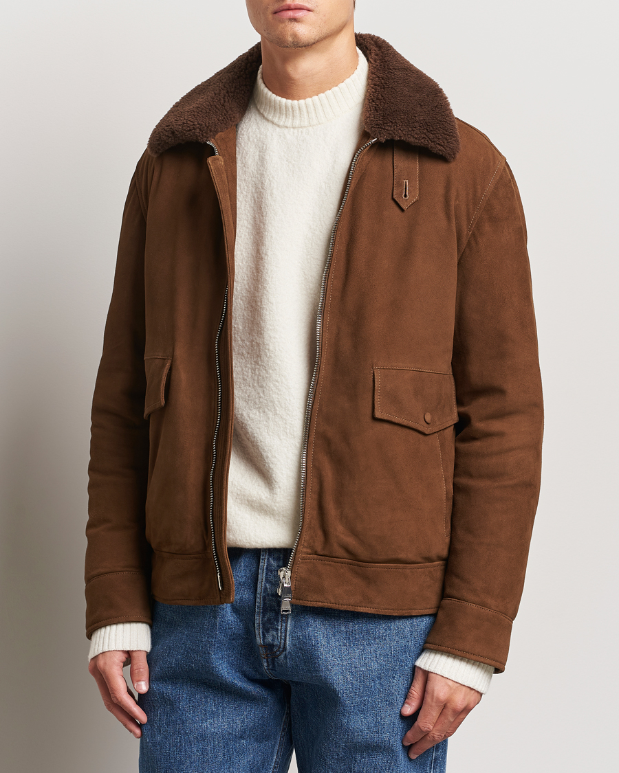 Mies |  | Valstar | Goose Down Shearling Flight Jacket Brown Suede