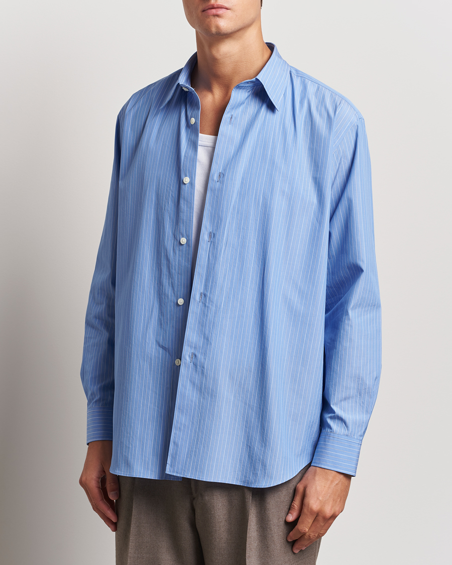 Mies |  | Auralee | Suvin Cloth Striped Shirt Sax Blue