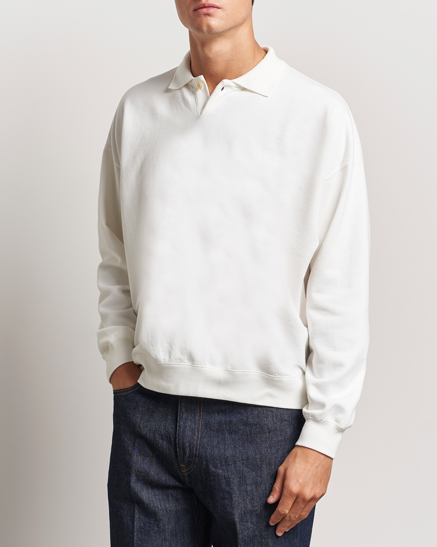 Mies |  | Auralee | Pima Cotton Long Sleeve Polo White