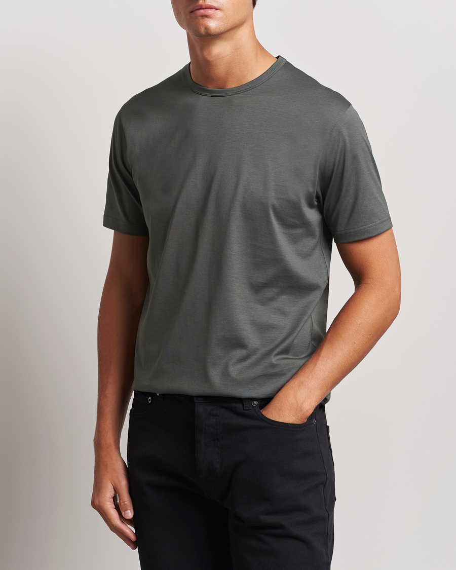 Mies |  | Sunspel | Crew Neck Cotton Tee Drill Green