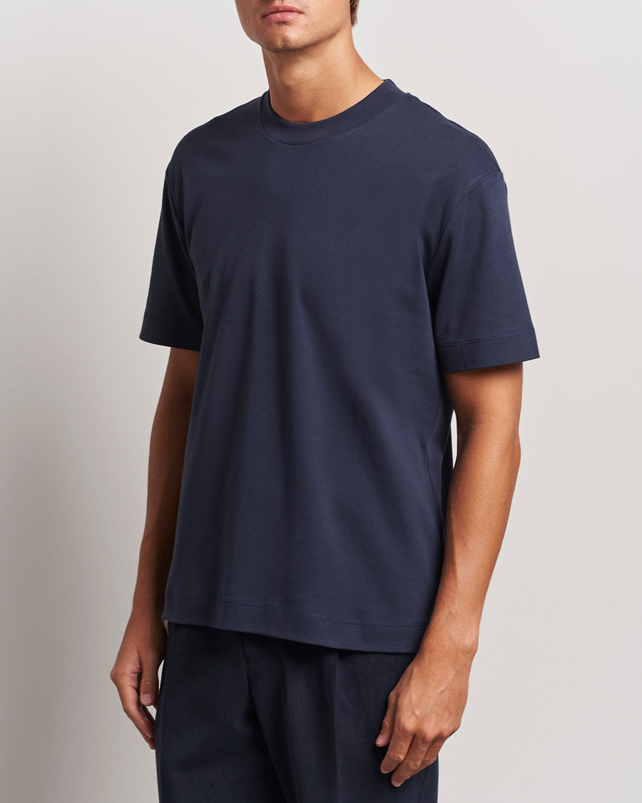 Mies |  | Sunspel | Heavyweight Mock Neck T-Shirt Navy