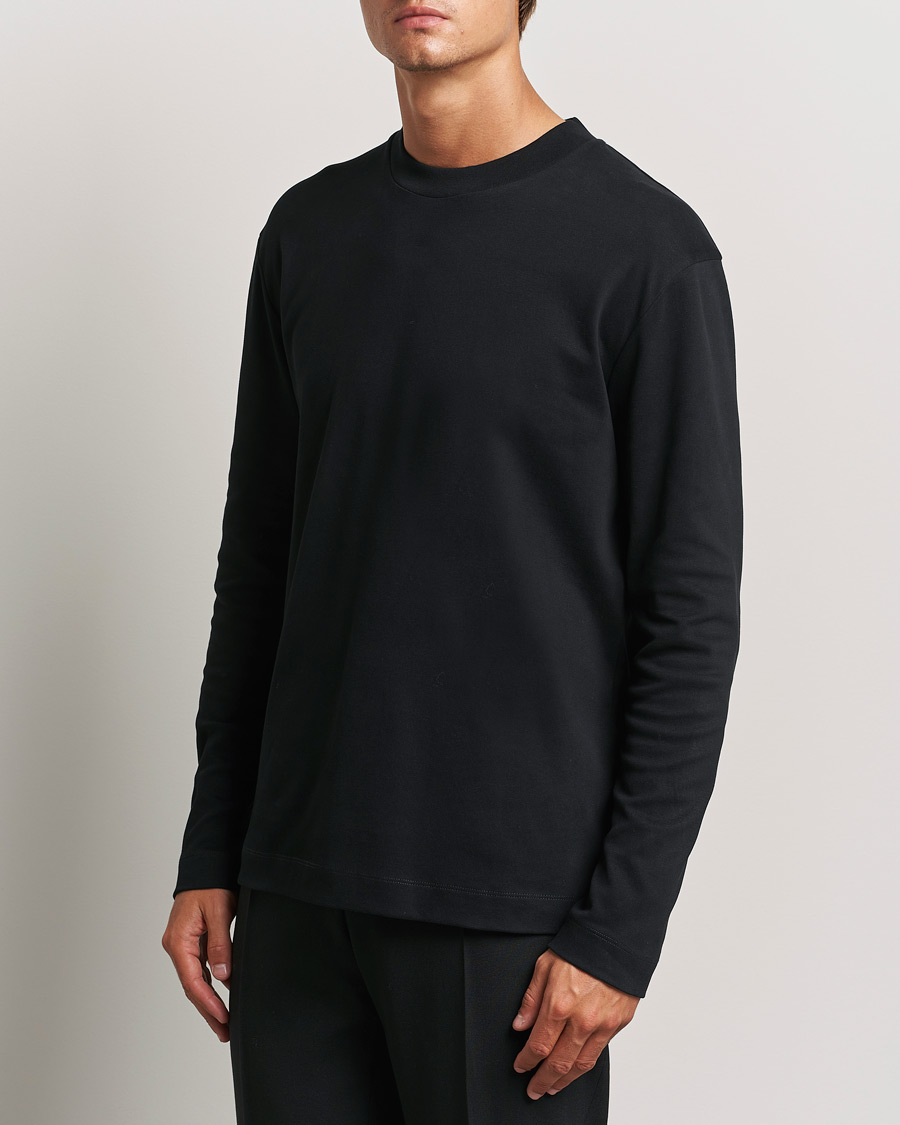 Mies |  | Sunspel | Heavyweight Mock Neck Long Sleeve T-Shirt Black