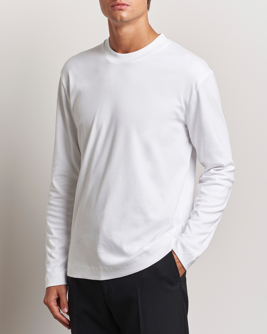 Mies |  | Sunspel | Heavyweight Mock Neck Long Sleeve T-Shirt White