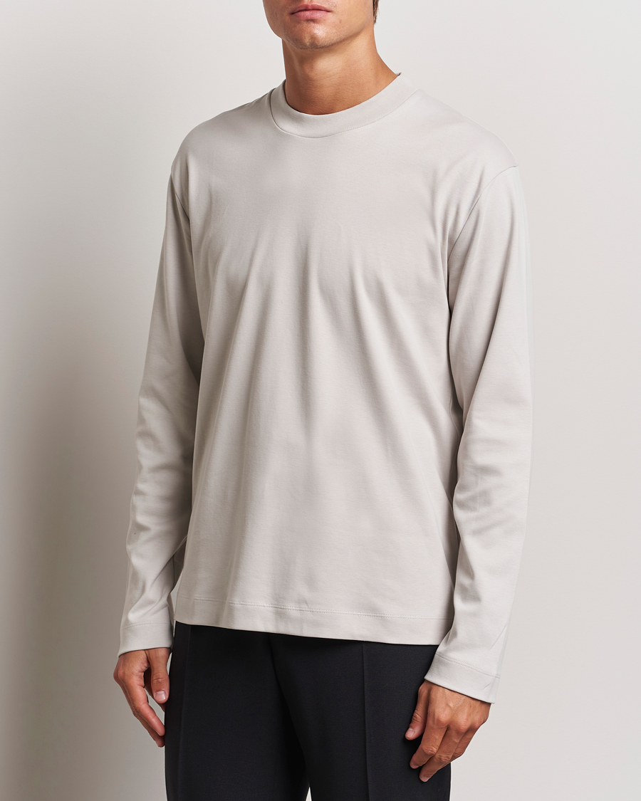 Mies |  | Sunspel | Heavyweight Mock Neck Long Sleeve T-Shirt Putty