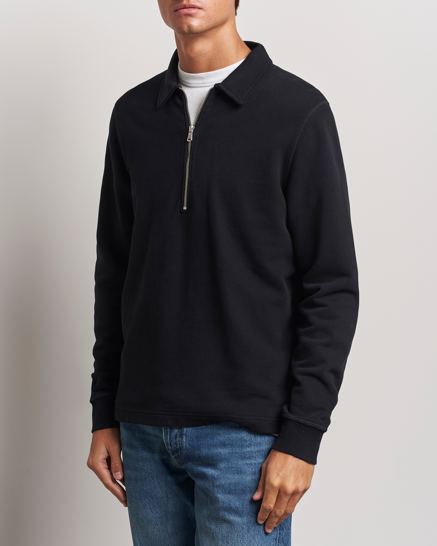 Mies |  | Sunspel | Zip Loopback Sweatshirt Polo Black