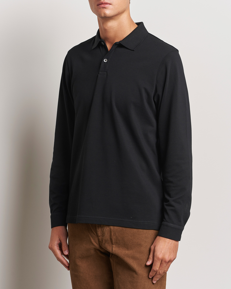 Mies | Pikeet | Sunspel | Long Sleeve Pique Poloshirt Black