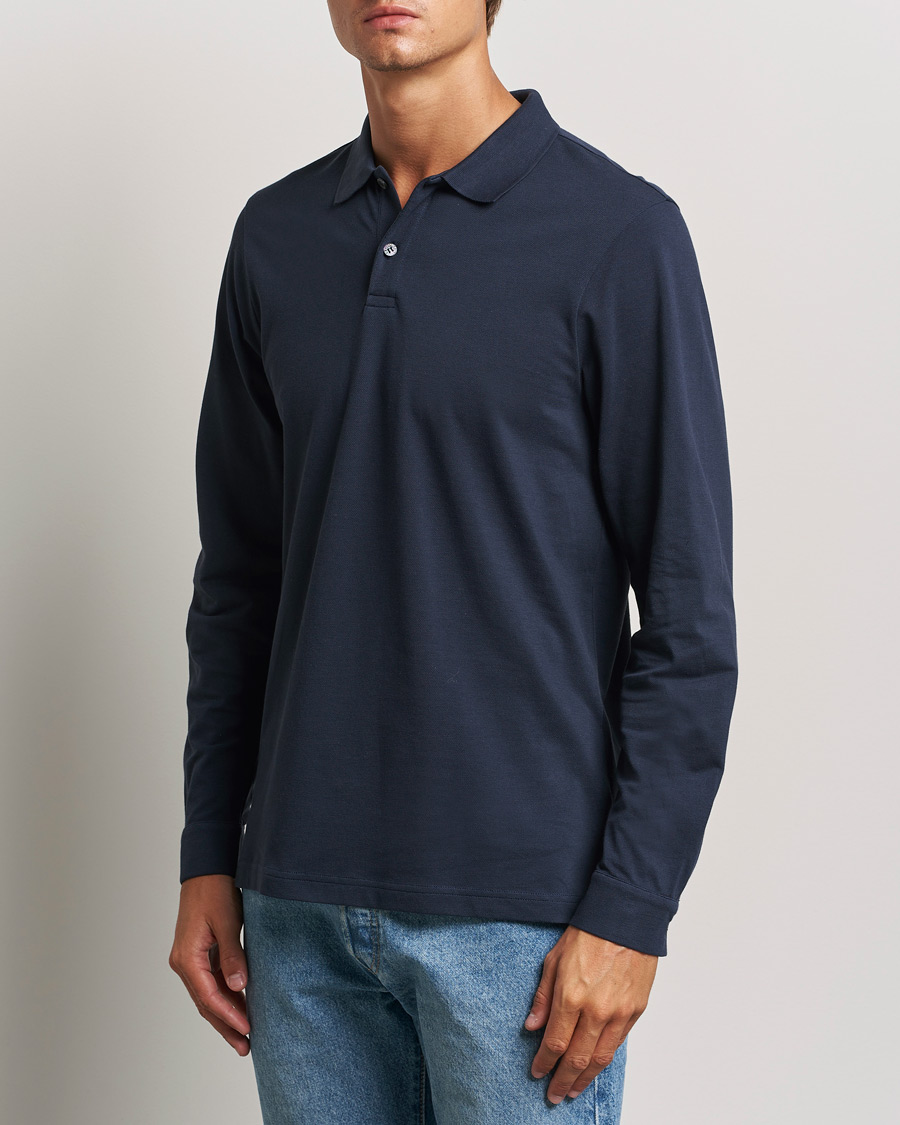 Mies |  | Sunspel | Long Sleeve Pique Poloshirt Navy