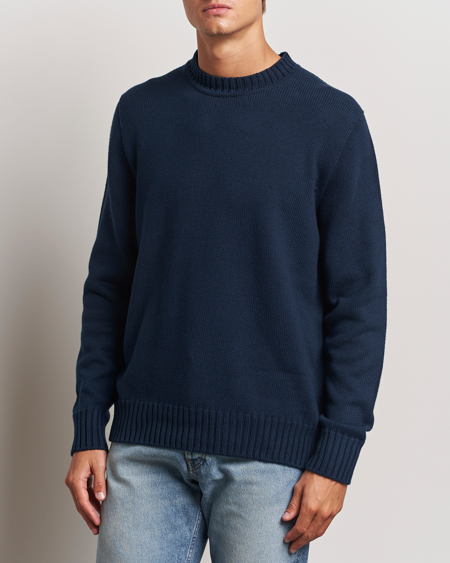 Mies |  | Sunspel | Mid Weight Cotton Crew Ligh Navy