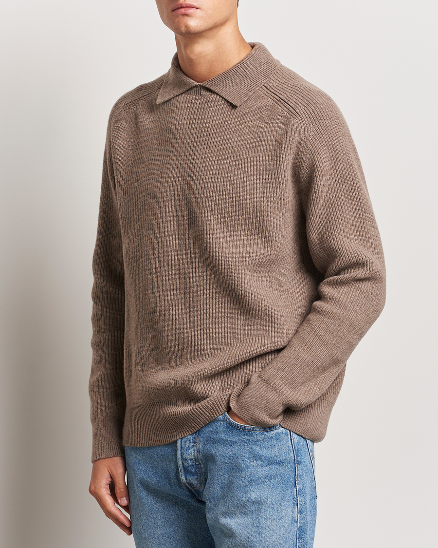 Mies |  | Sunspel | Ribbed Wool/Cashmere Poloneck Sandstone