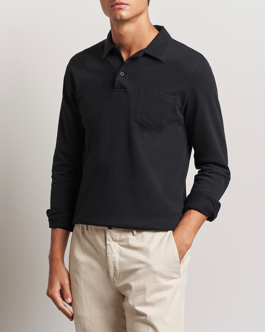 Mies |  | Sunspel | Riviera Long Sleeve Polo Black