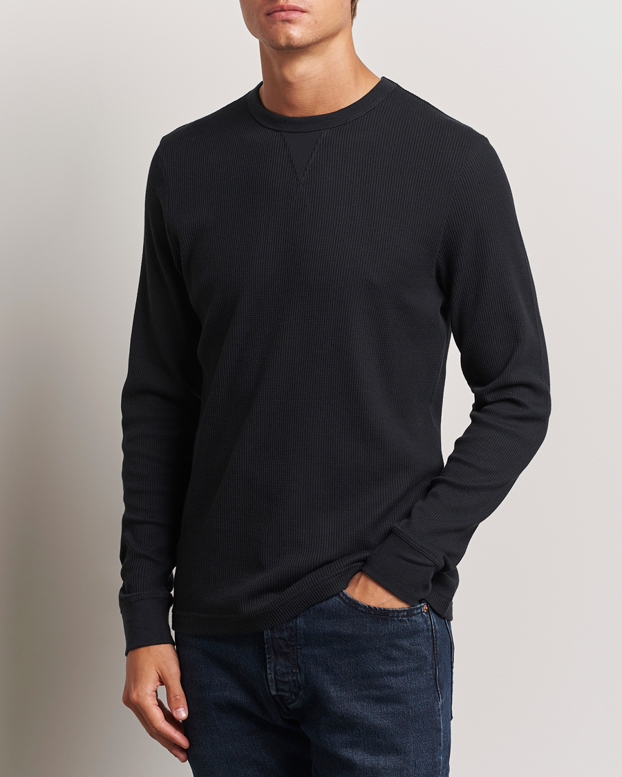 Mies |  | Sunspel | Long Sleeve Waffle T-Shirt Black