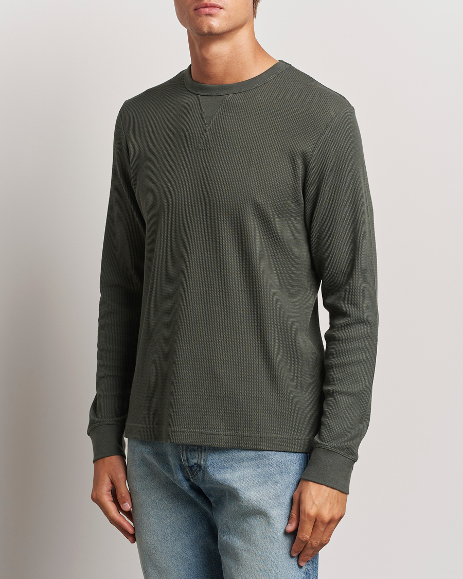 Mies |  | Sunspel | Long Sleeve Waffle T-Shirt Drill Green