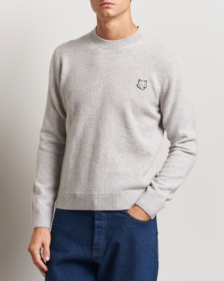 Mies |  | Maison Kitsuné | Bold Fox Lambswool Crew Neck Light Grey Melange