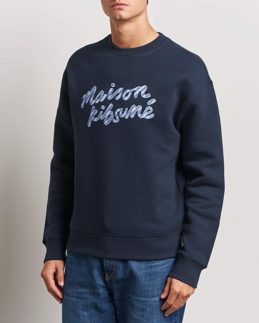 Mies |  | Maison Kitsuné | Striped Handwriting Sweatshirt Navy