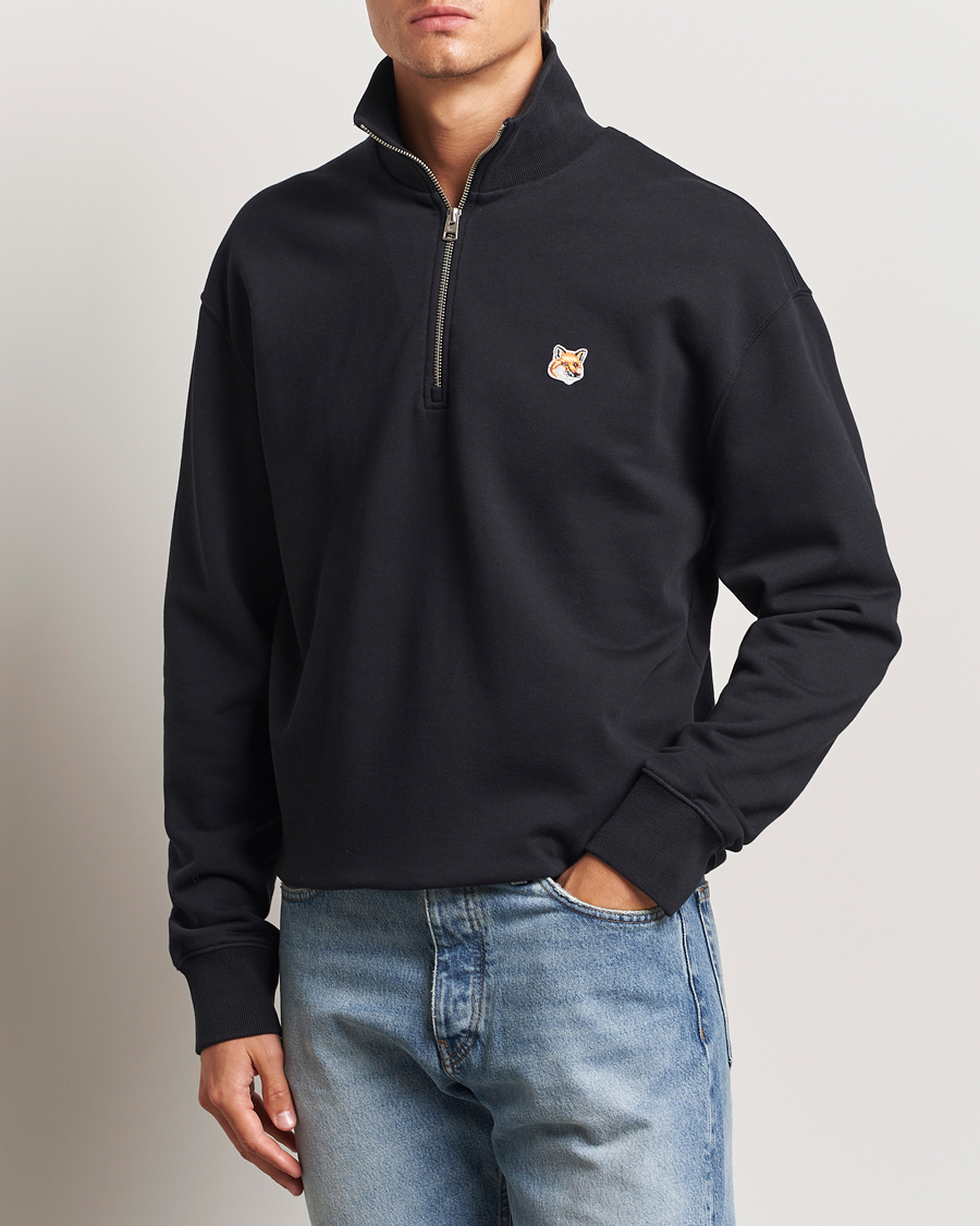 Mies |  | Maison Kitsuné | Fox Head Half Zip Sweatshirt Black