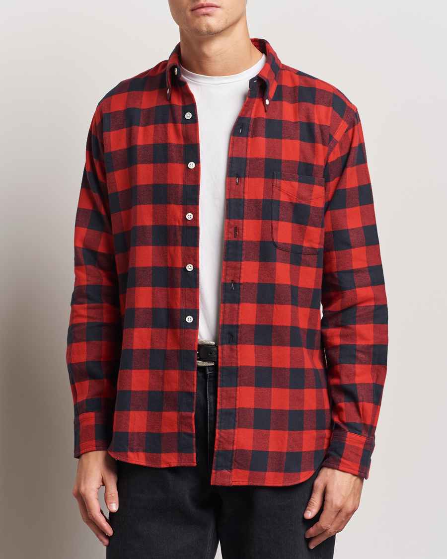 Mies |  | Kamakura Shirts | Vintage Ivy Buffalo Check Flannel Shirt Red