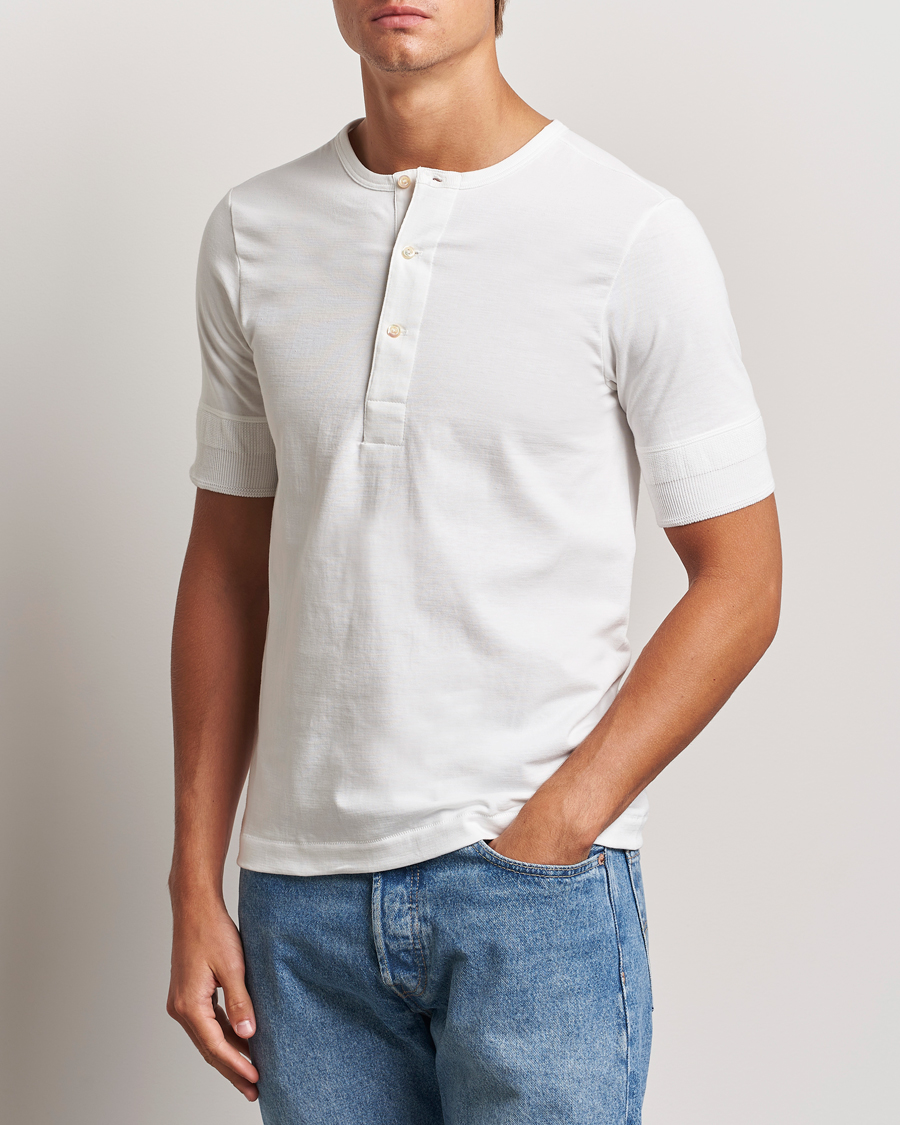 Mies |  | Merz b. Schwanen | Short Sleeve Organic Cotton Henley White