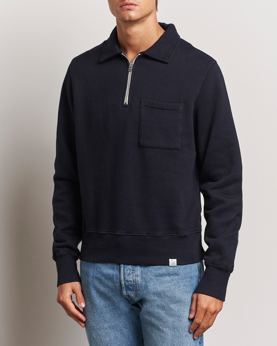 Mies |  | Merz b. Schwanen | Vintage Fleece Half Zip Sweatshirt Dark Navy