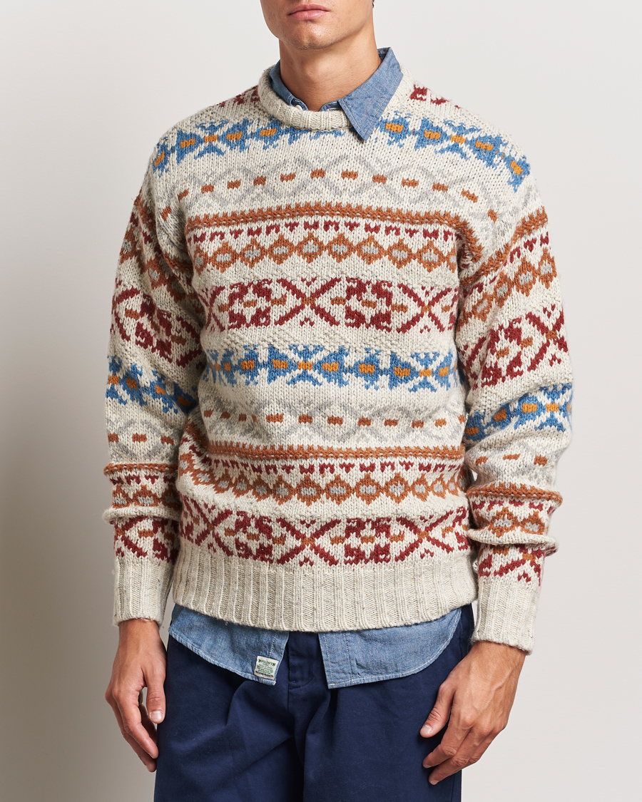 Mies |  | BEAMS PLUS | Fair Isle Crew Neck Sweater Off White