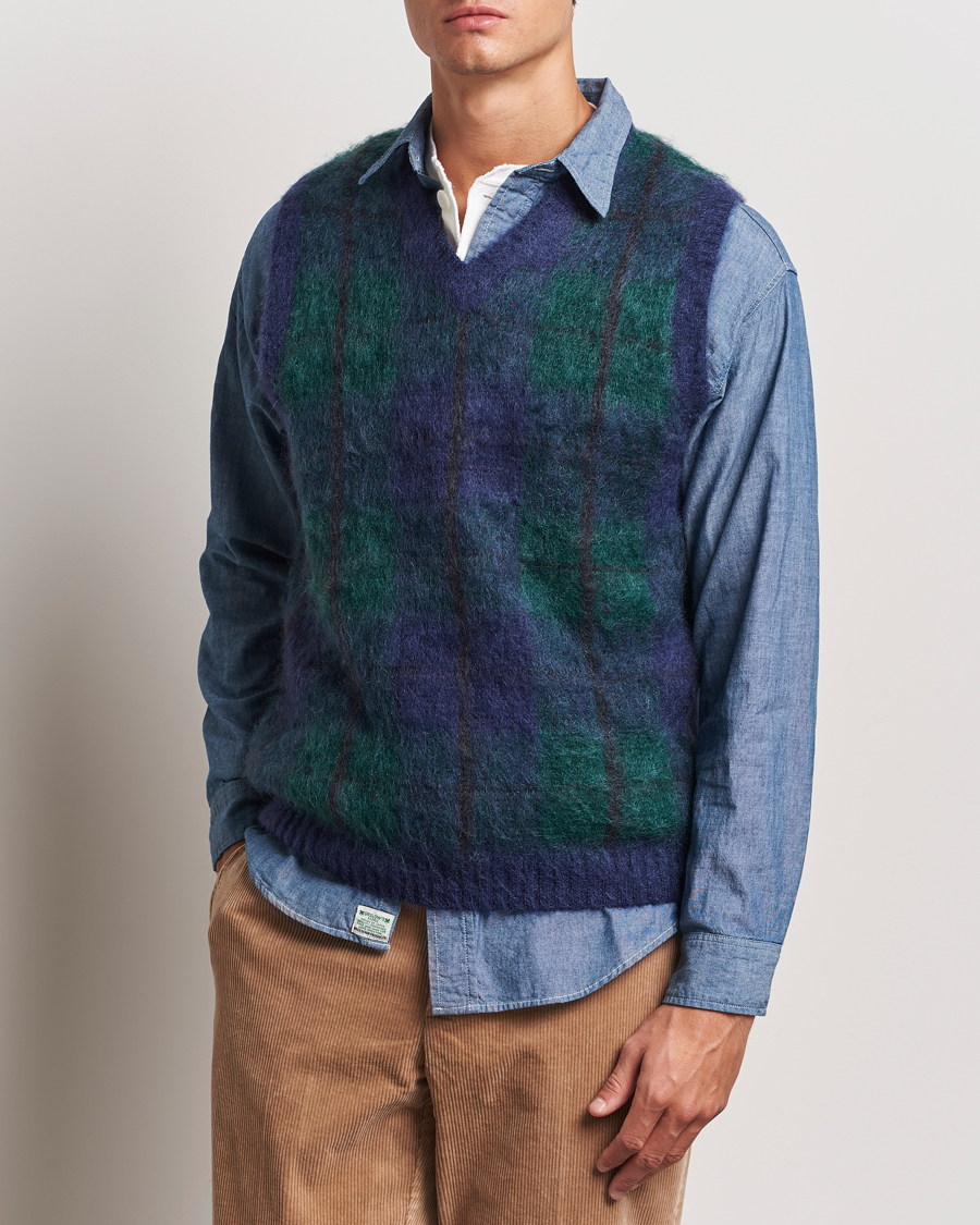 Mies |  | BEAMS PLUS | Mohair Check Vest Navy