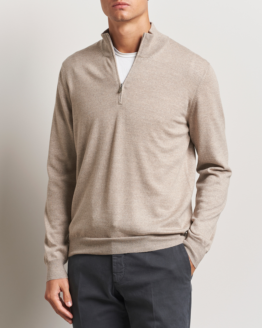 Mies |  | Gran Sasso | Merino Fashion Fit Half Zip Light Beige