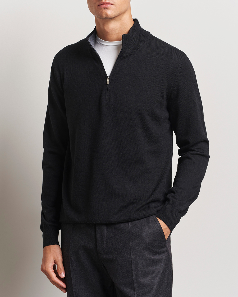 Mies |  | Gran Sasso | Merino Fashion Fit Half Zip Black