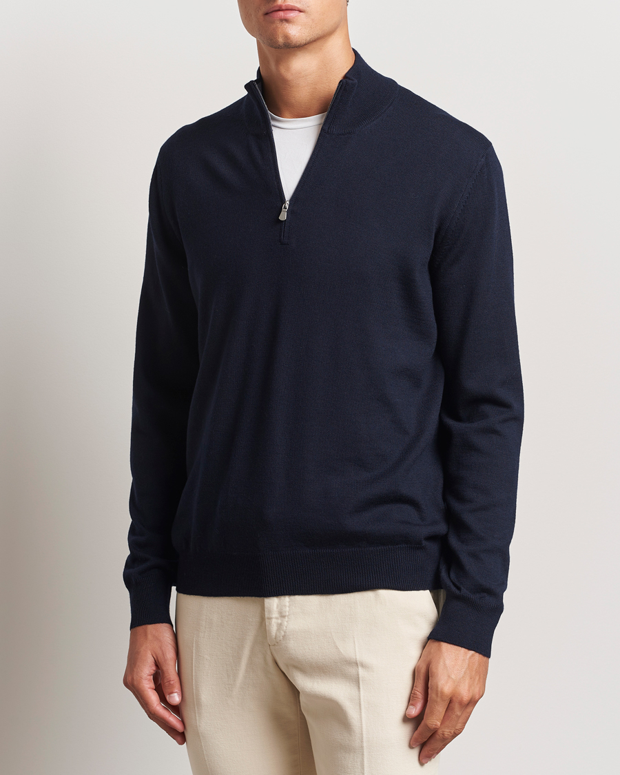 Mies |  | Gran Sasso | Merino Fashion Fit Half Zip Navy