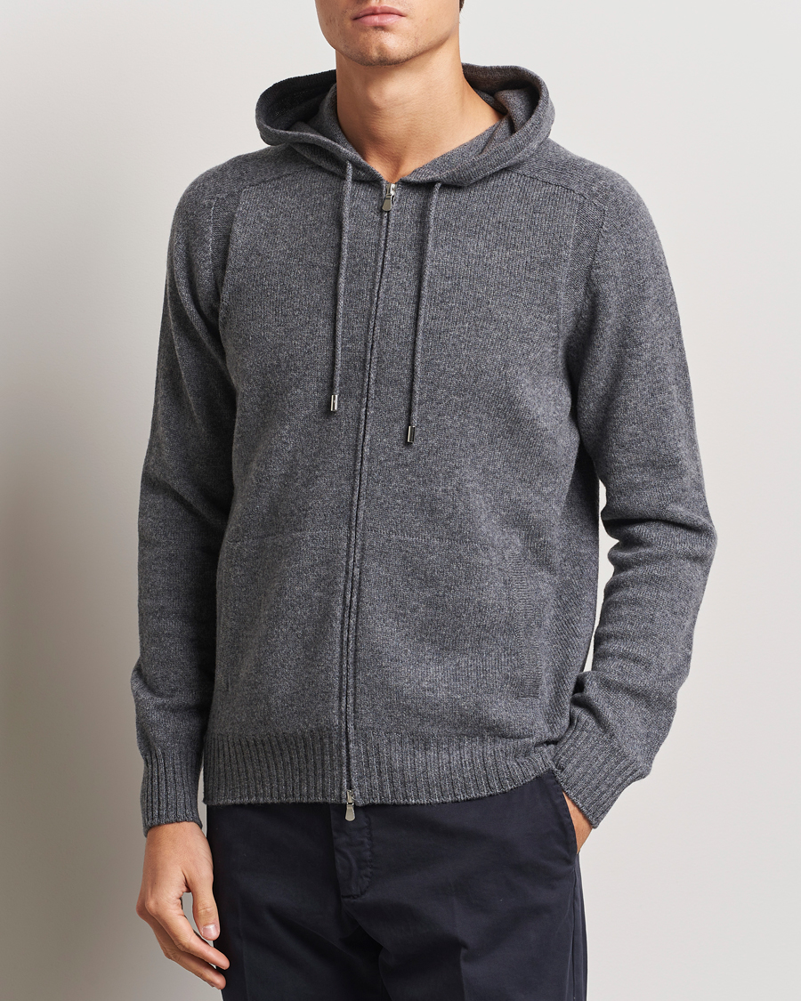 Mies |  | Gran Sasso | Full Zip Wool Hoodie Grey Melange