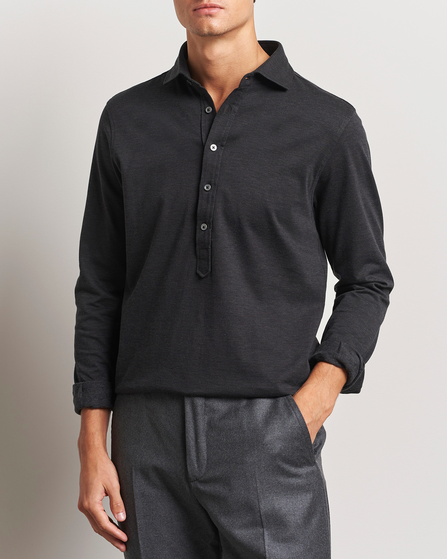 Mies |  | Gran Sasso | Brushed Cotton Popover Shirt Black