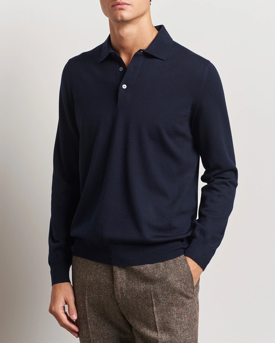 Mies |  | Gran Sasso | Merino Fashion Fit Polo Navy