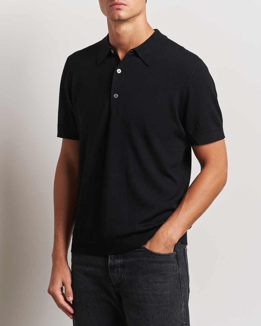 Mies |  | A Day\'s March | Rosehall Short Sleeve Merino Polo Black