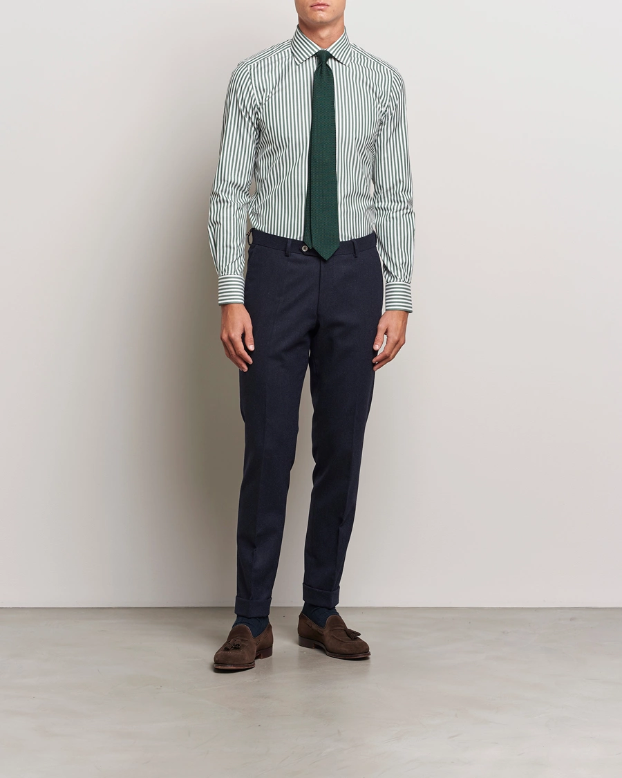 Mies |  | 100Hands | Striped Cut Away Cotton Shirt Green