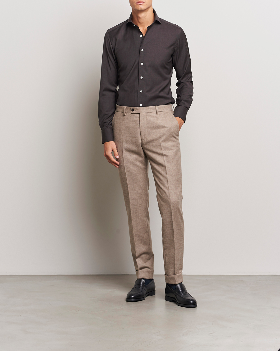 Mies |  | 100Hands | Full Spread Wool Shirt Brown