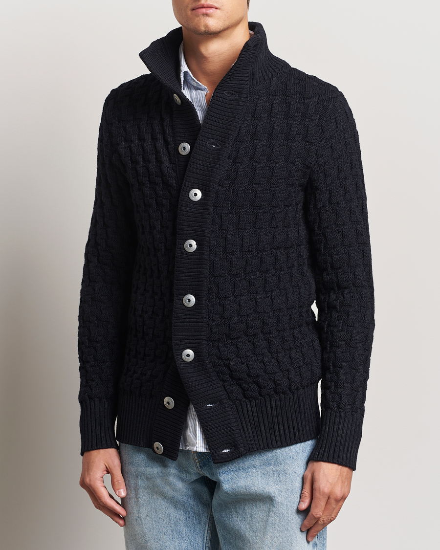 Mies |  | S.N.S. Herning | Stark Wool Cable Knit Cardigan Navy Blue