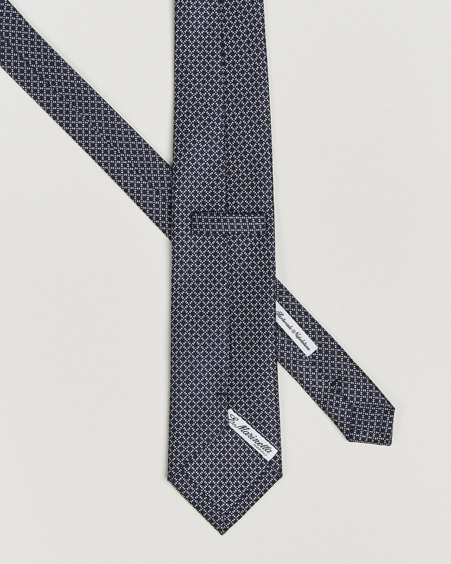 Mies |  | E. Marinella | 3-Fold Printed Silk Tie Navy/White