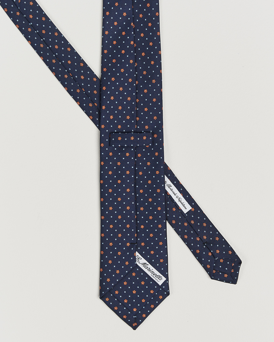 Mies |  | E. Marinella | 3-Fold Printed Silk Tie Navy/Orange