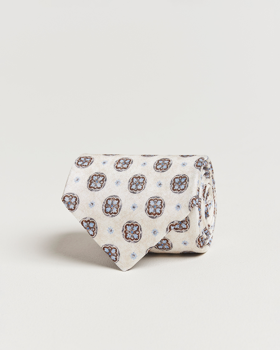Mies | Amanda Christensen Silk Oxford Printed Flower 8cm Tie Cream | Amanda Christensen | Silk Oxford Printed Flower 8cm Tie Cream