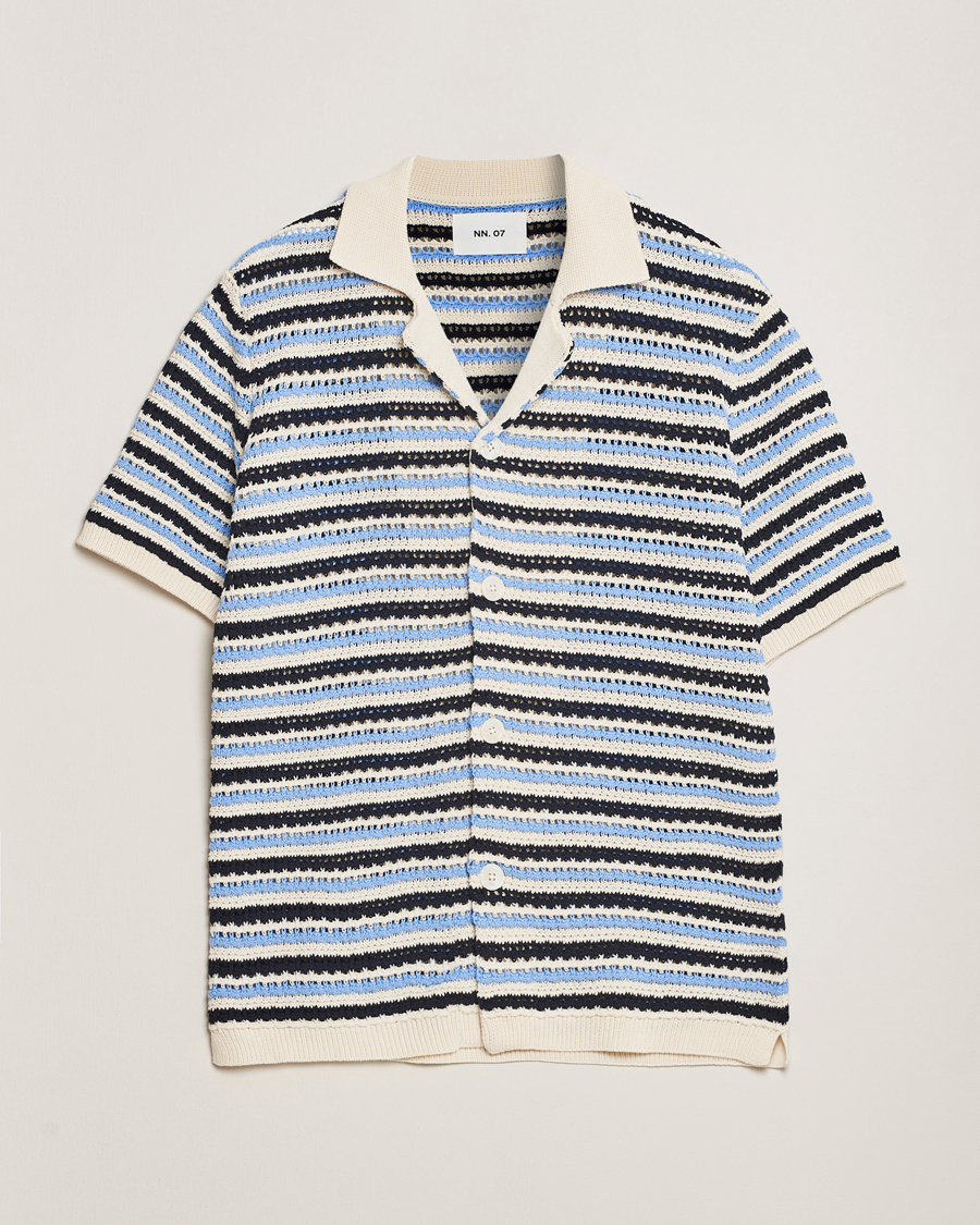 Mies | Kauluspaidat | NN07 | Henry Knitted Short Sleeve Shirt Blue Multi