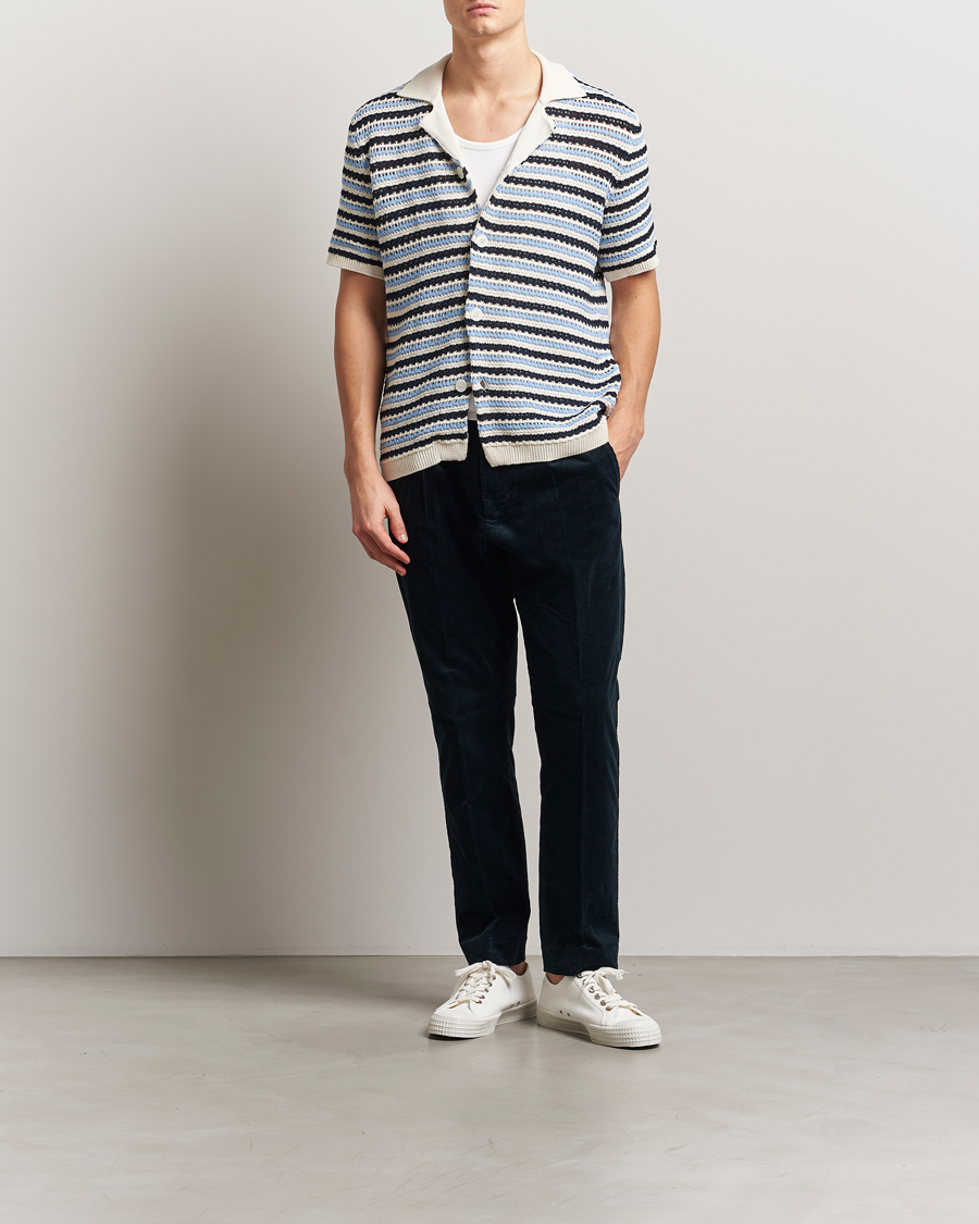 Mies | Kauluspaidat | NN07 | Henry Knitted Short Sleeve Shirt Blue Multi