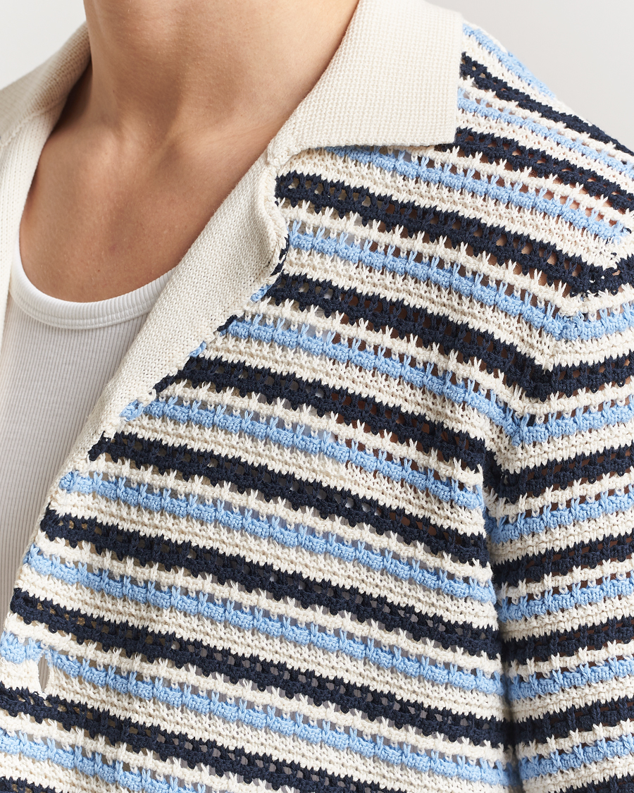 Mies | Kauluspaidat | NN07 | Henry Knitted Short Sleeve Shirt Blue Multi