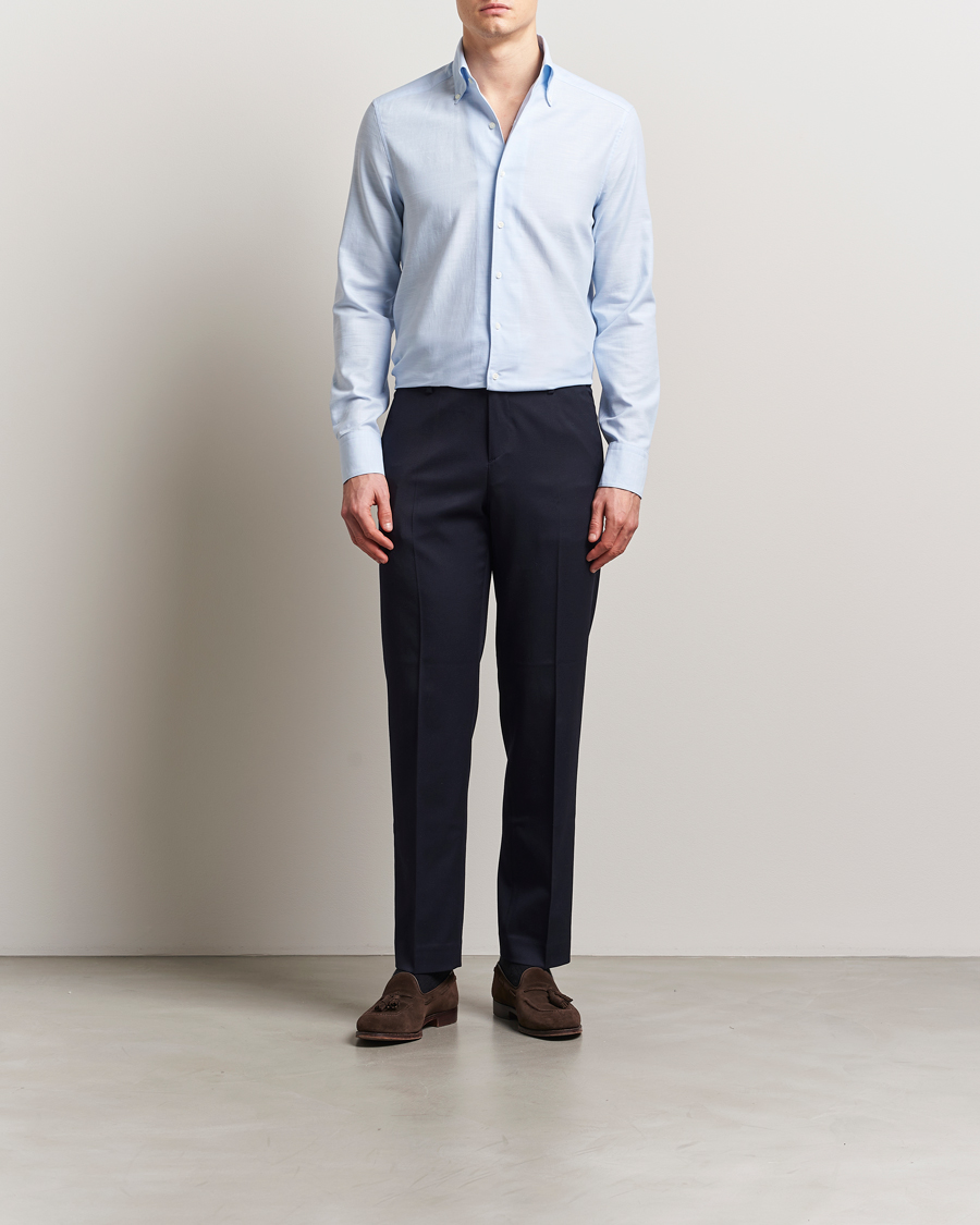 Mies | Kauluspaidat | Stenströms | Soft Cotton One Piece Button Down Shirt Blue